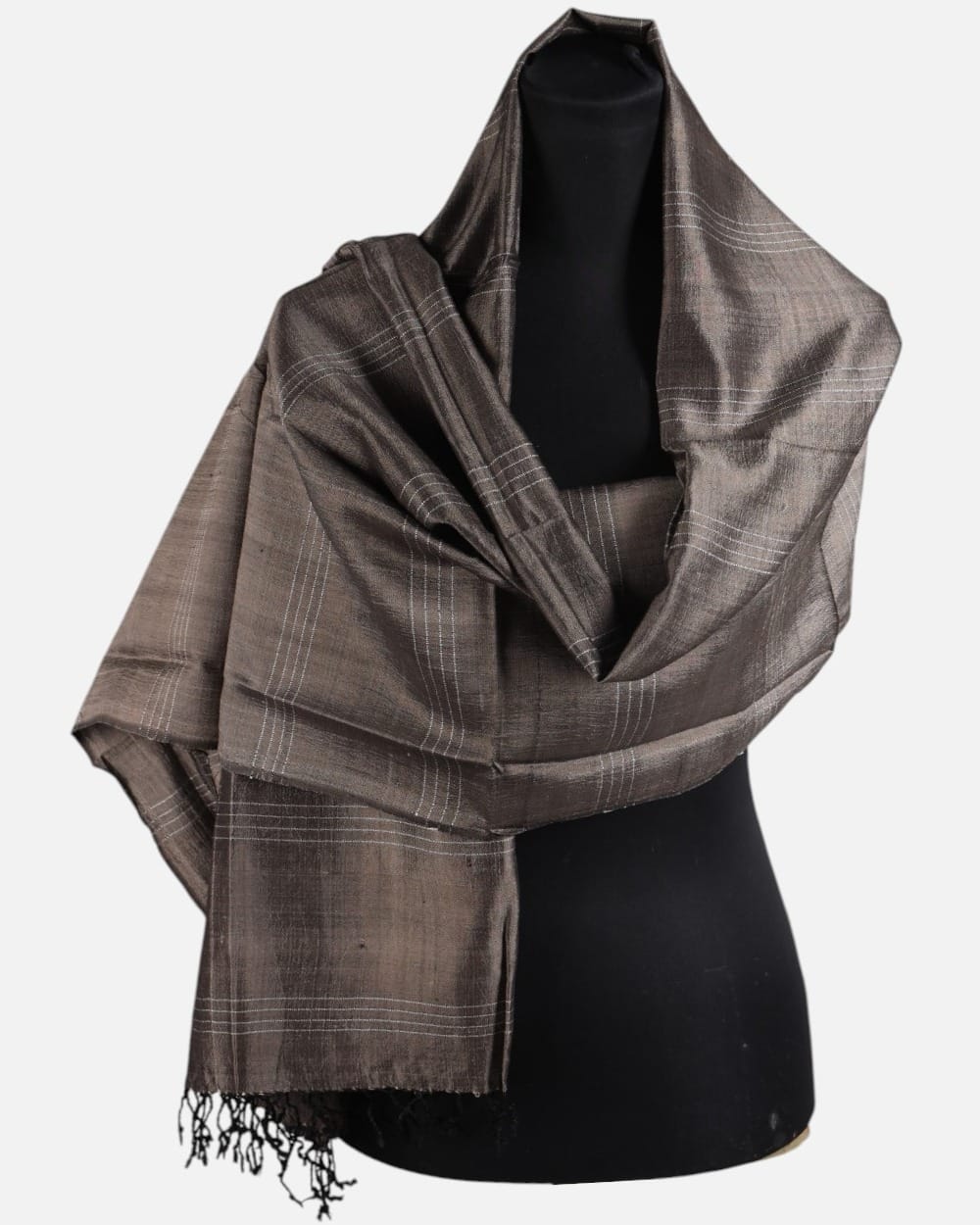 Dark Walnut Brown Pure Silk Shawl with Natural Dye 2