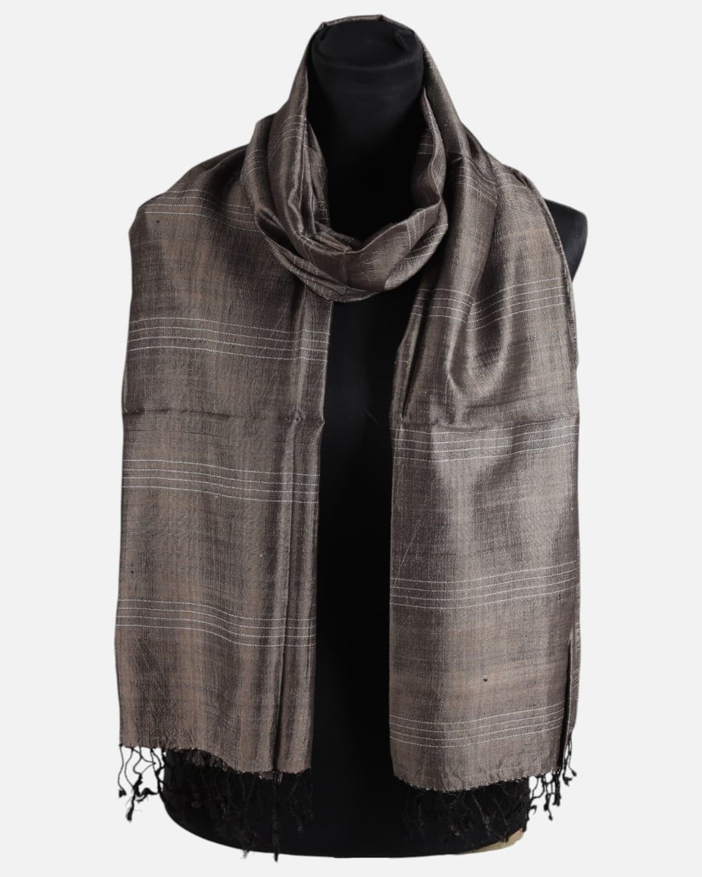Dark Walnut Brown Pure Silk Shawl with Natural Dye 3