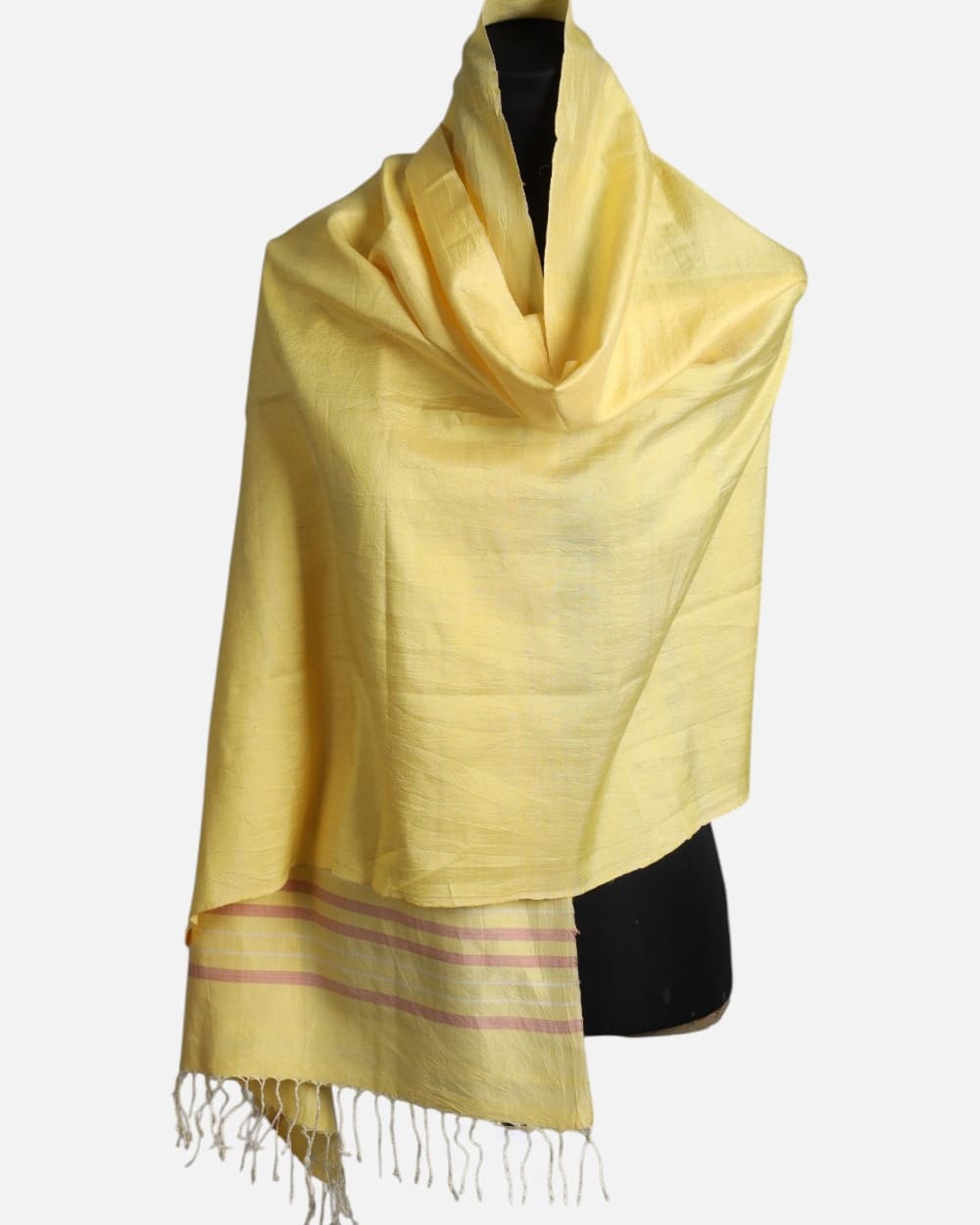 Saffron Yellow Pure Silk Shawl with Blush Stripes 1
