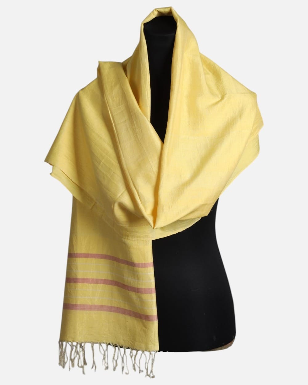 Saffron Yellow Pure Silk Shawl with Blush Stripes 2