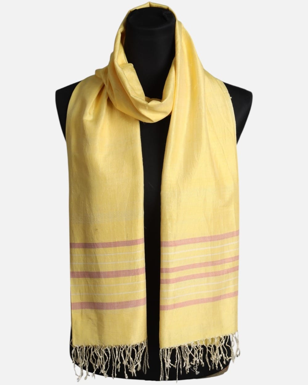 Saffron Yellow Pure Silk Shawl with Blush Stripes 3