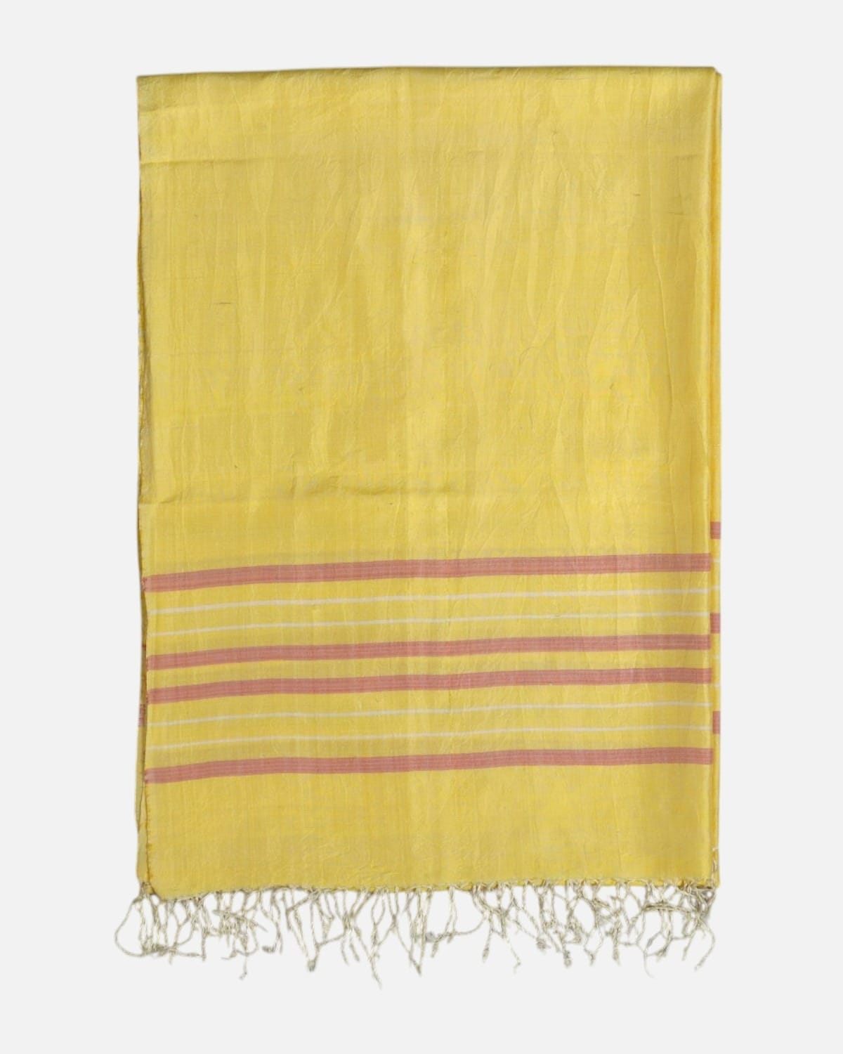 Saffron Yellow Pure Silk Shawl with Blush Stripes 4