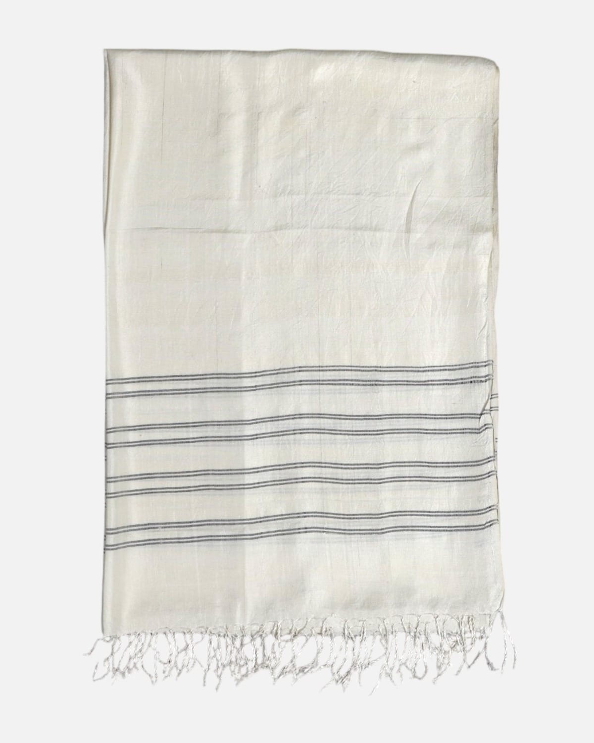 White Pure Silk Shawl with Fine Gray Stripes 4
