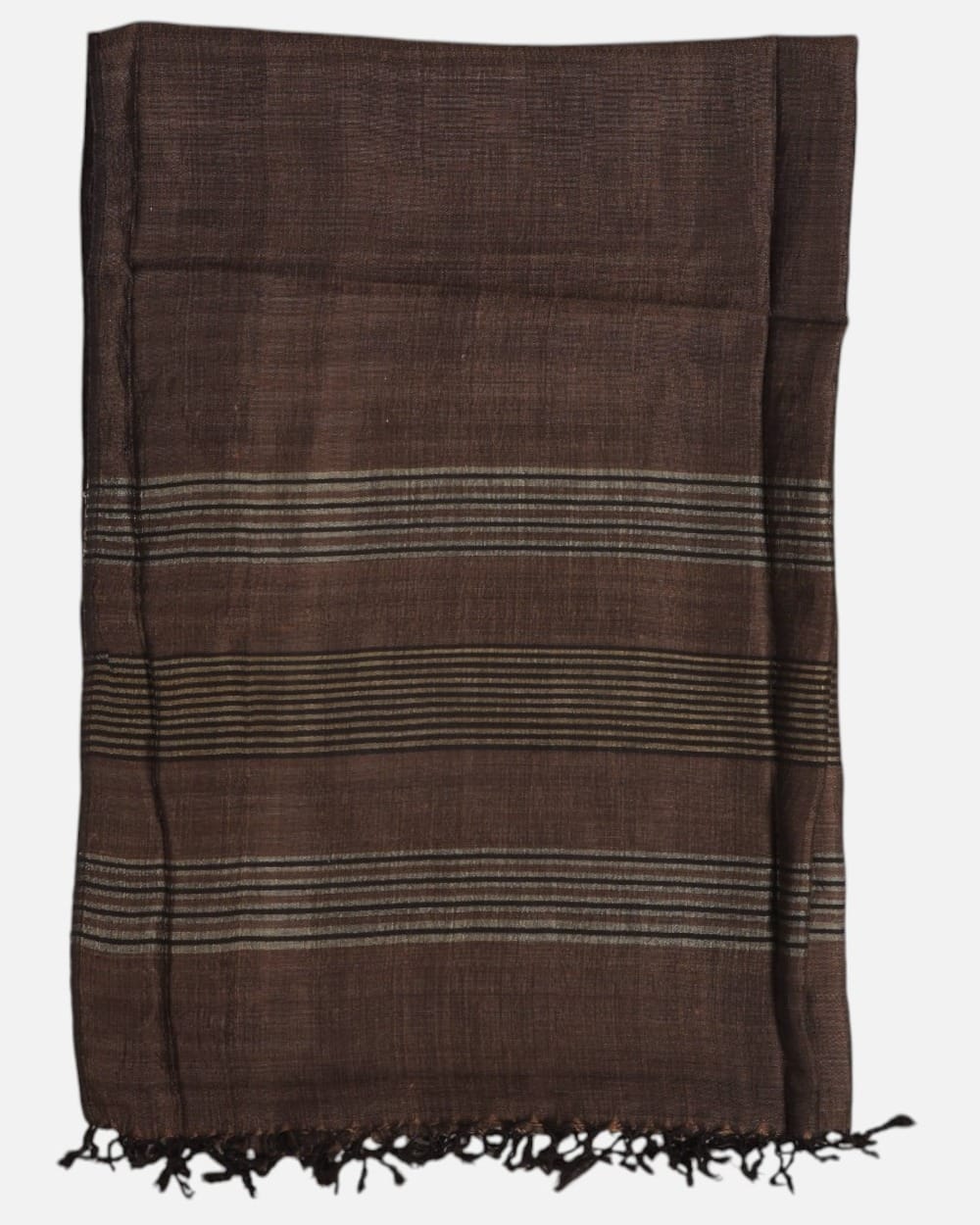 Dark Walnut Pure Silk Shawl with Fine Gray Stripes 4