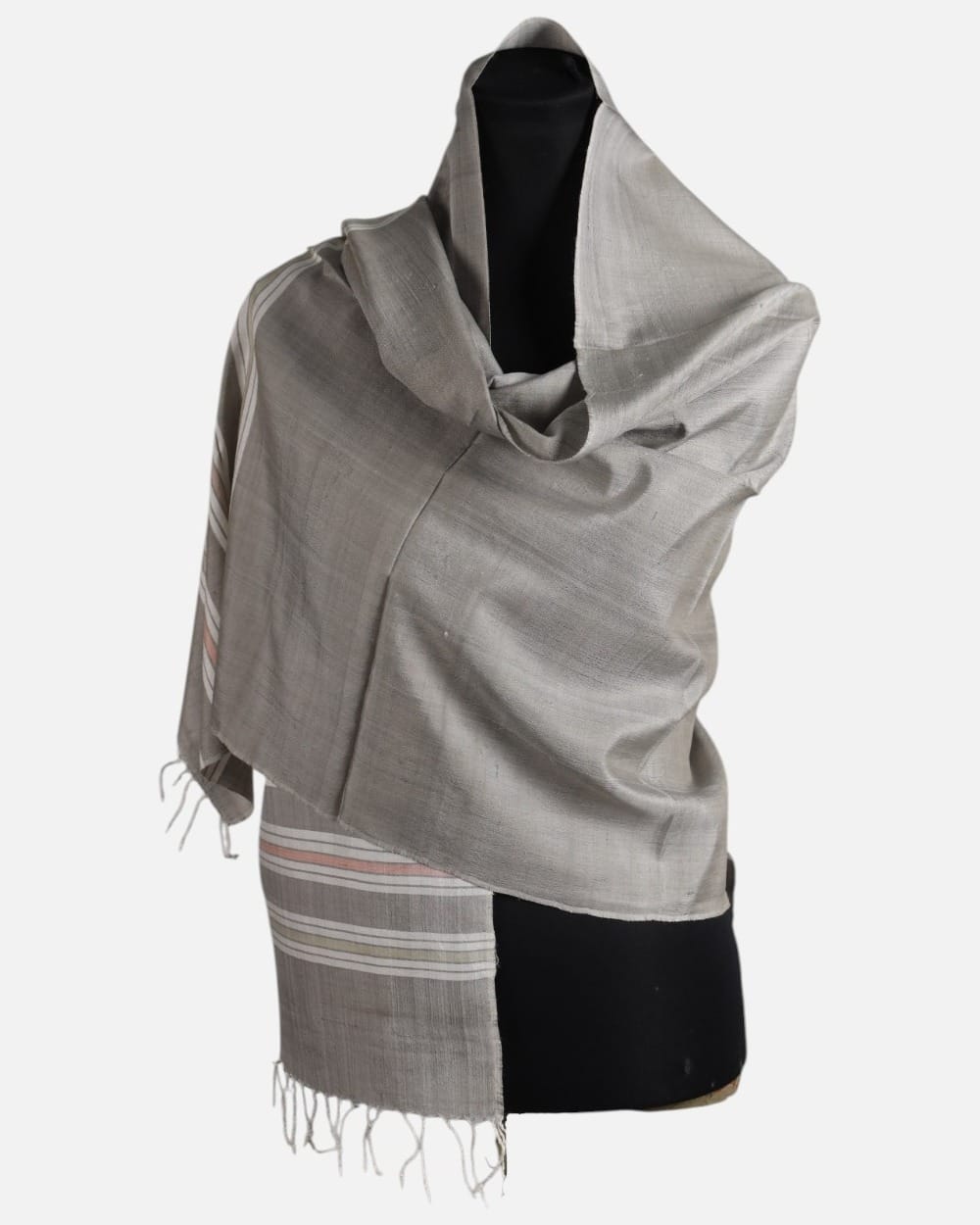Silver Gray Pure Silk Shawl – Handmade Afghan Luxury Wrap 2