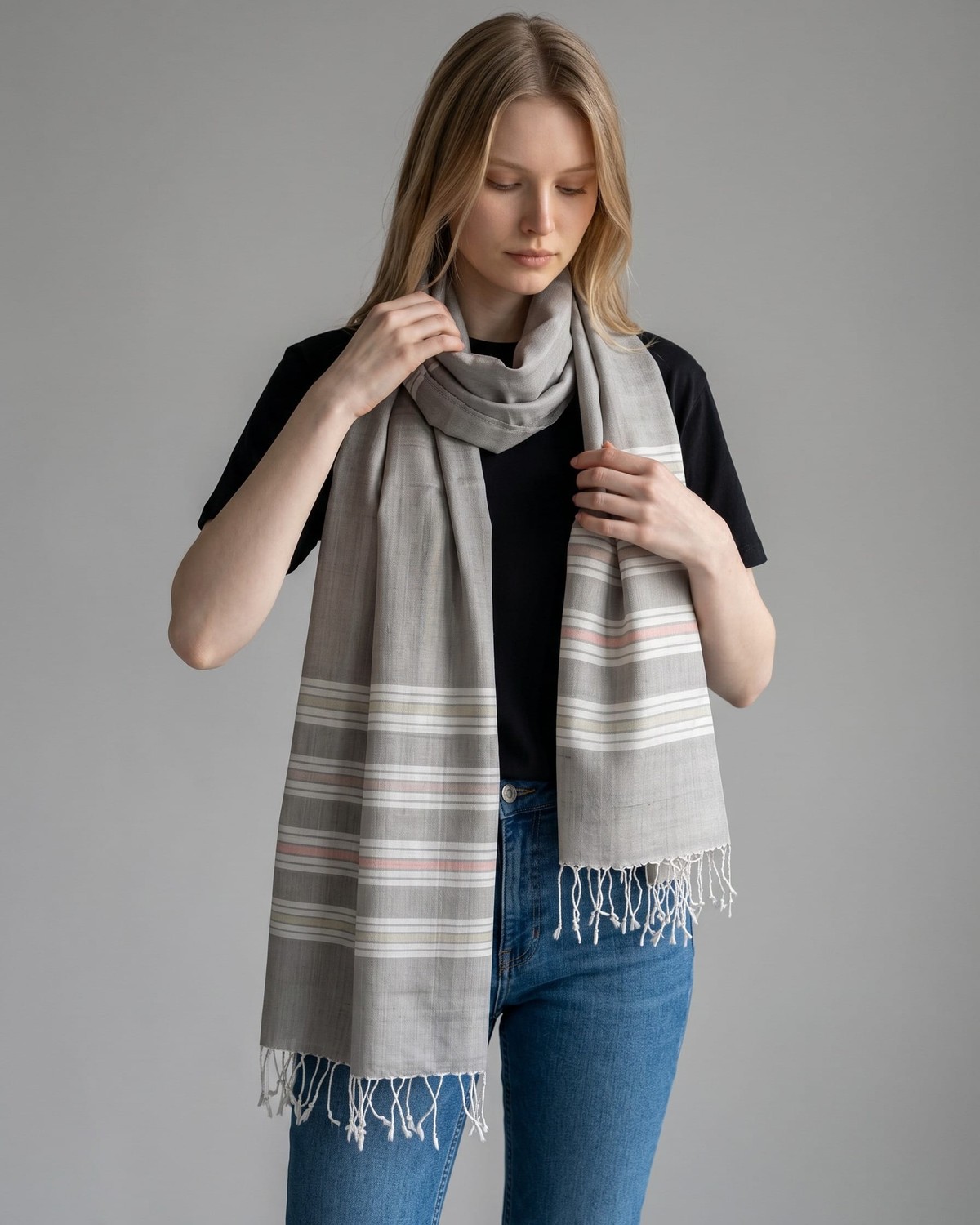 Silver Gray Pure Silk Shawl – Handmade Afghan Luxury Wrap 5