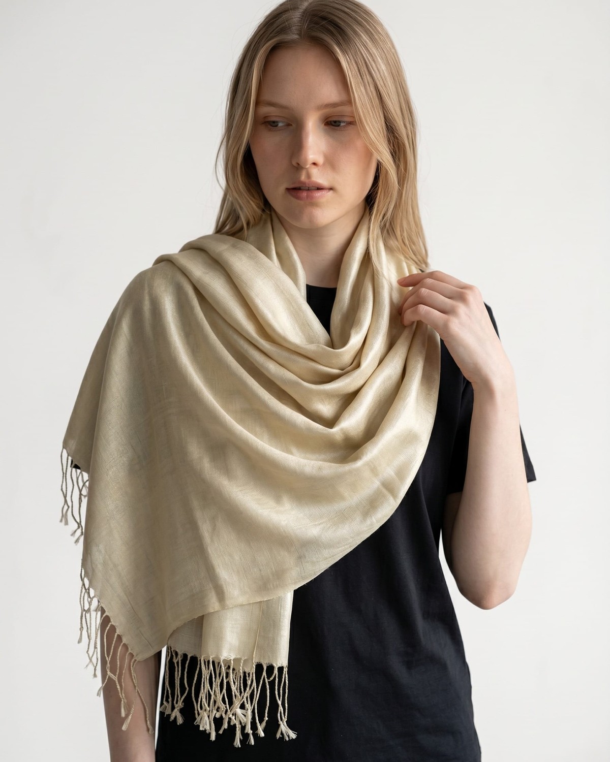 Champagne Ivory Pure Silk Shawl 5