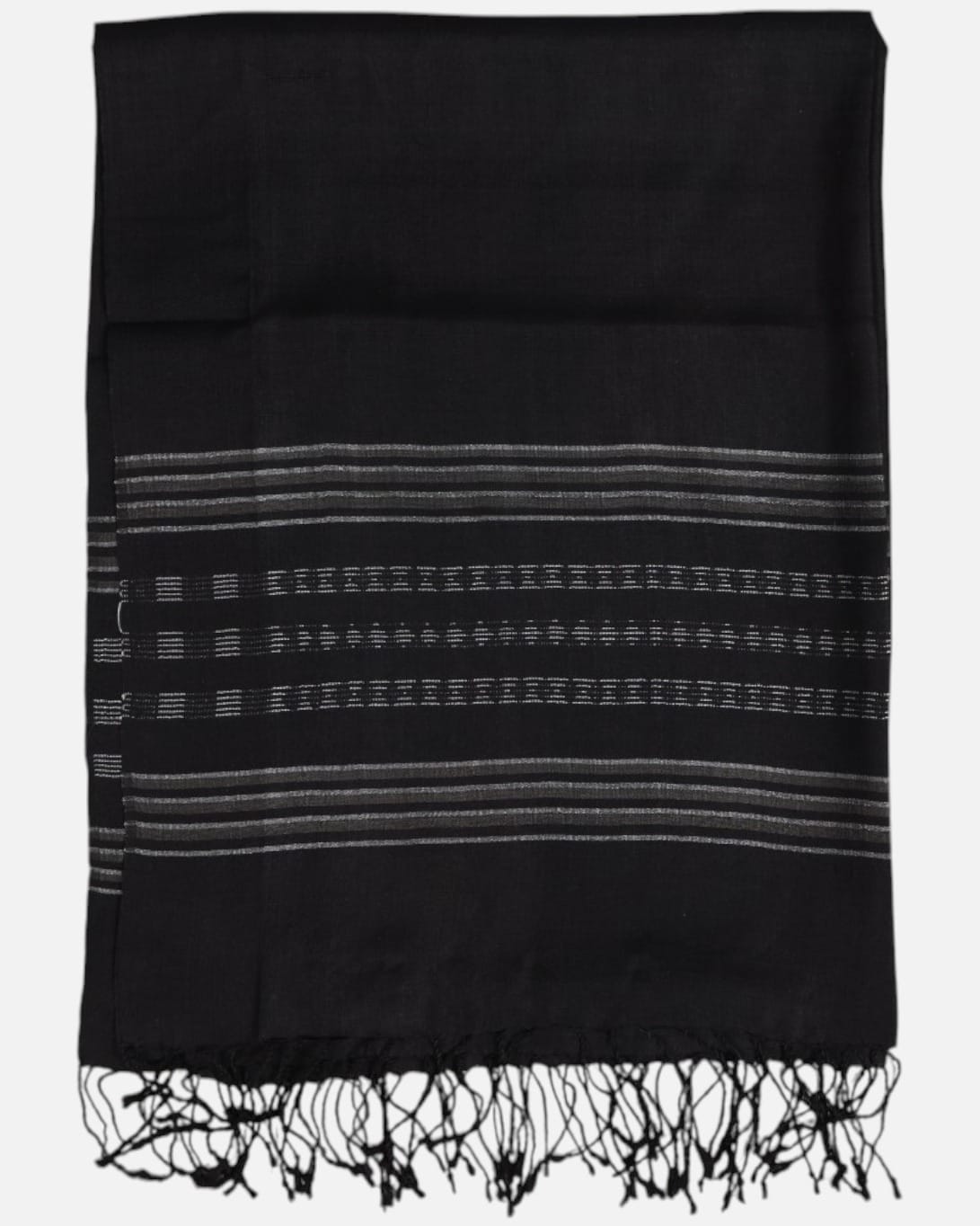 Black Pure Silk Shawl with Silver Stripes 4