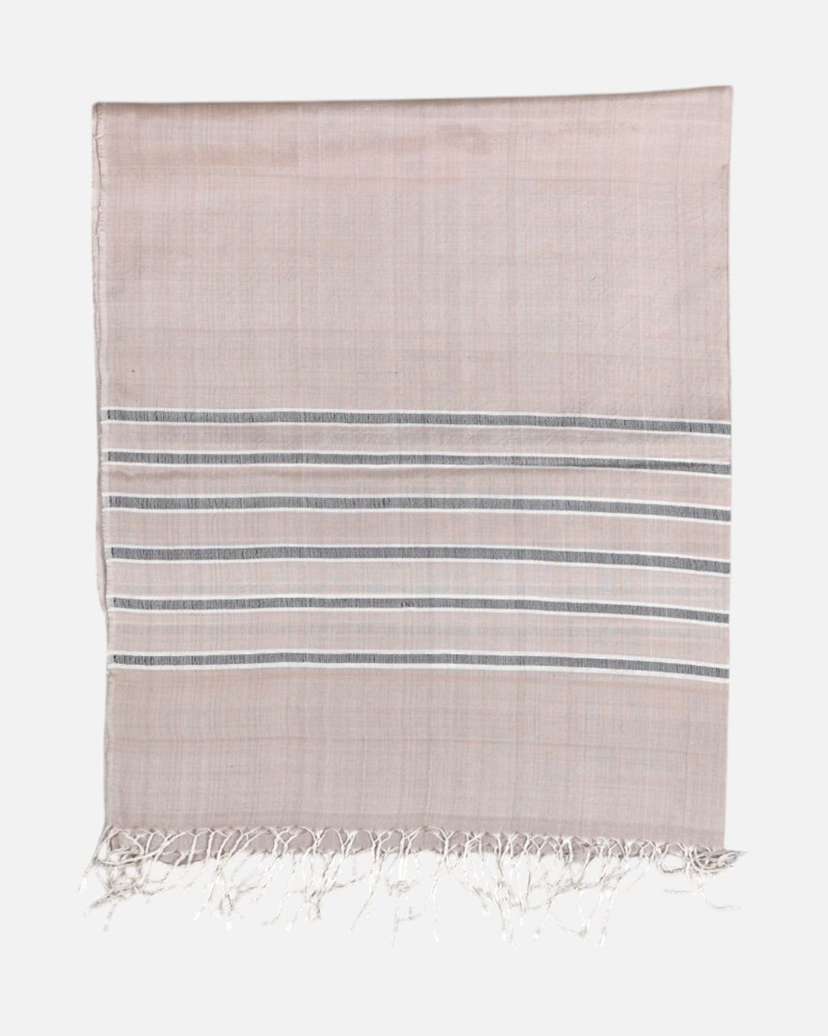 Blush Beige Pure Silk Shawl with Gray Stripes 1