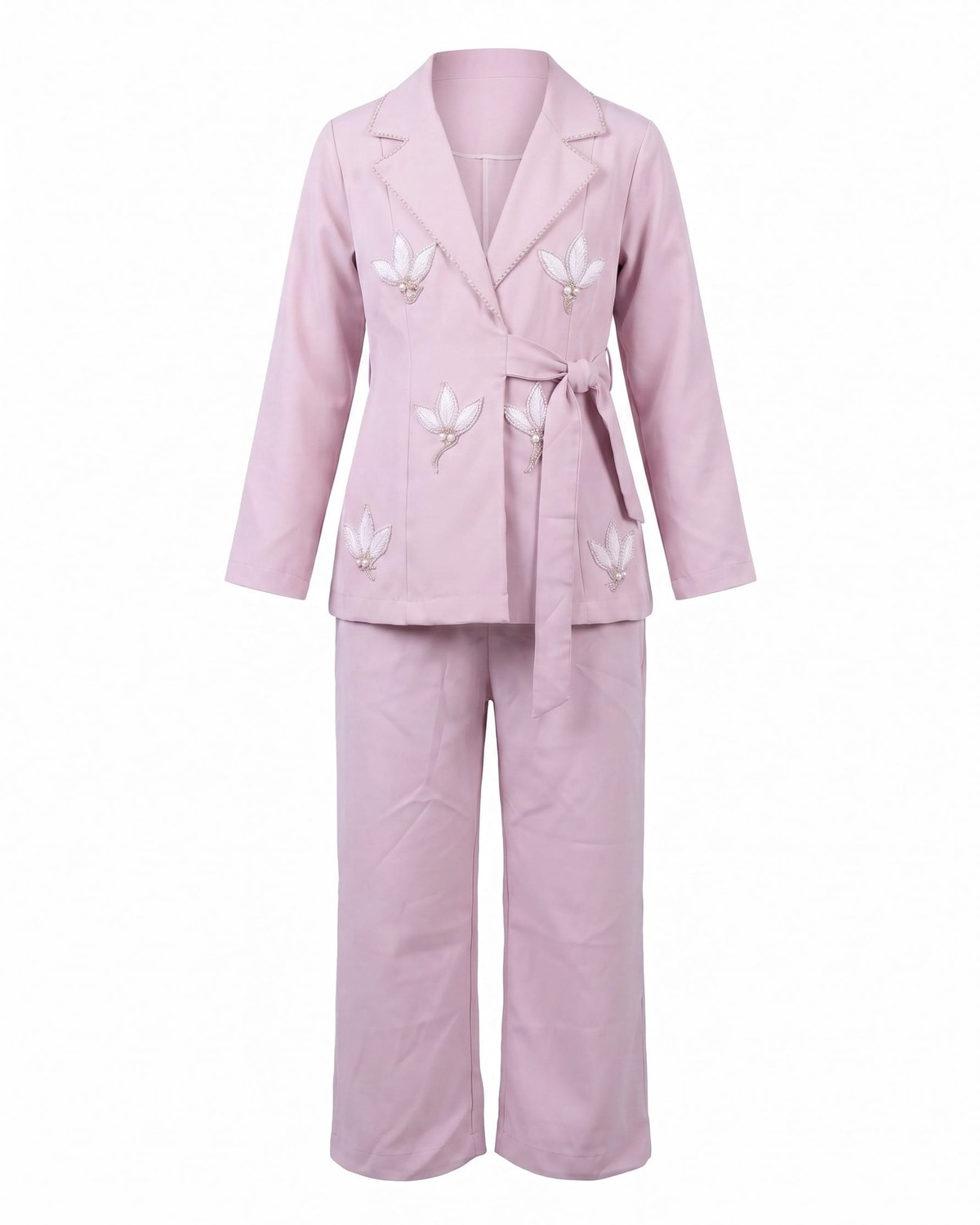 Pink Embroidered Blazer & Wide Leg Pants Set 3