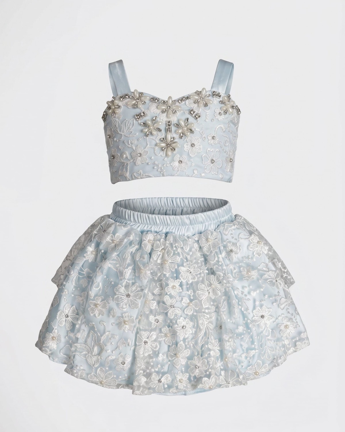 Blue Crystal Embellished Top & Skirt Dres 1