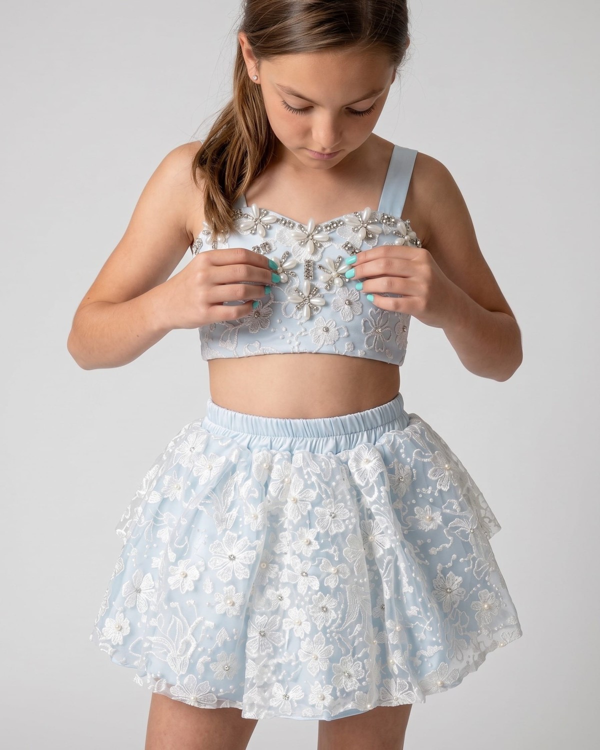 Blue Crystal Embellished Top & Skirt Dres 2