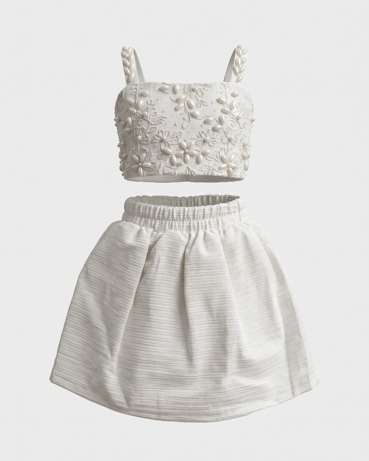 Girls Pearl-Embellished Top & Skirt Set 1