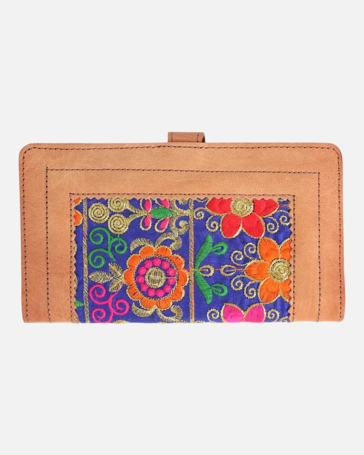 Tan Leather Multi-Color Floral Women’s Clutch Wallet 1