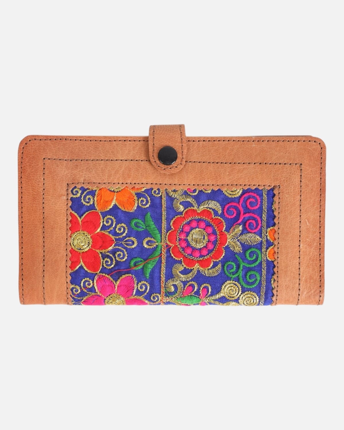 Tan Leather Multi-Color Floral Women’s Clutch Wallet 2