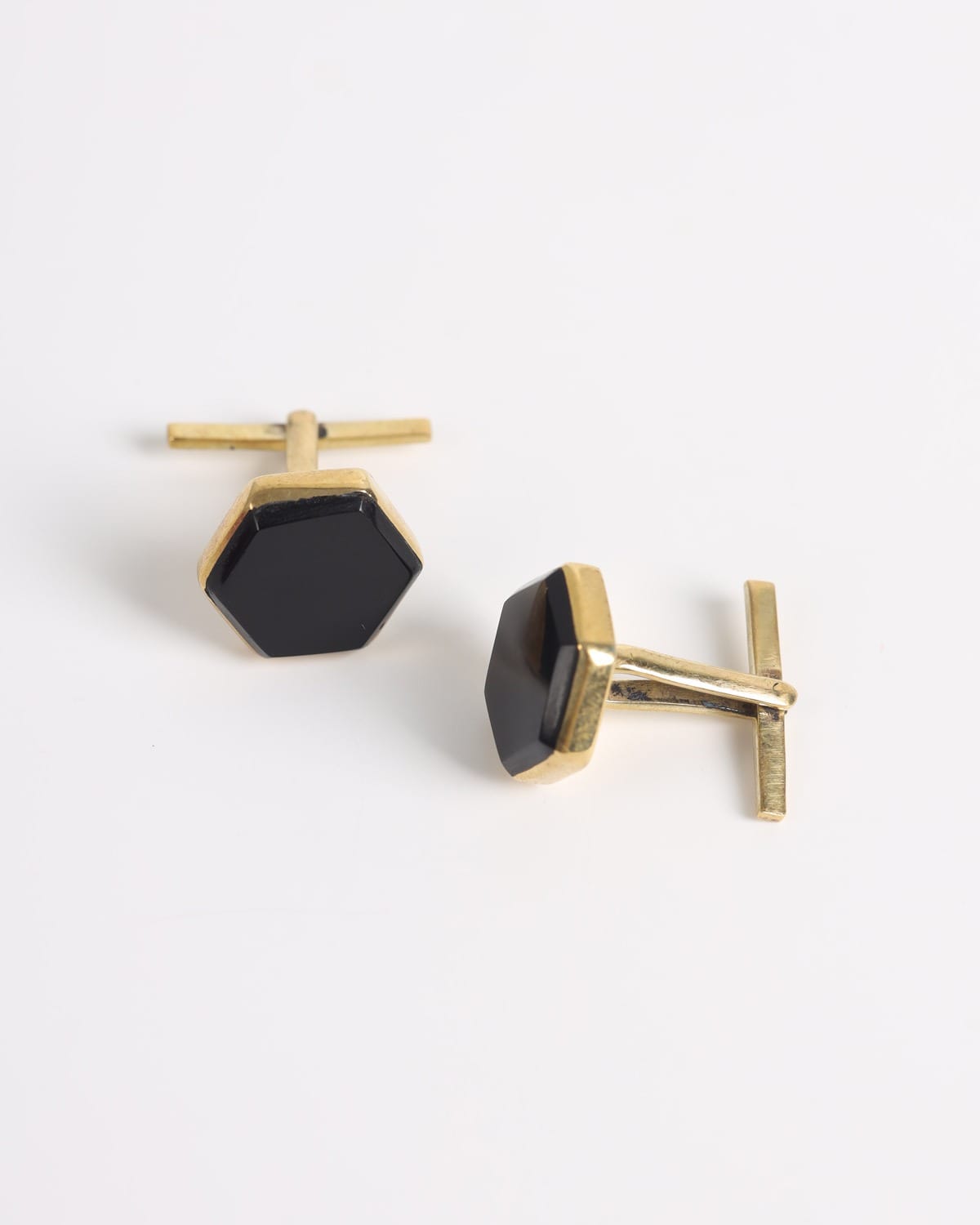 Black Agate Hexagonal Silver Cufflinks 1