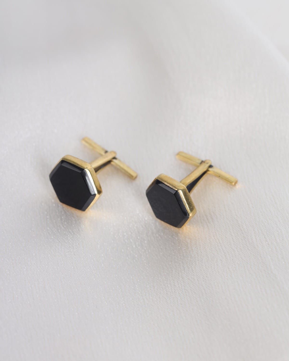 Black Agate Hexagonal Silver Cufflinks 2