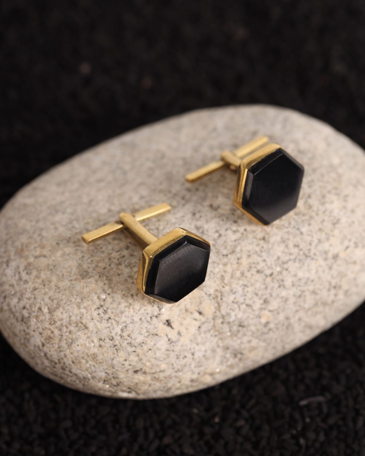 Black Agate Hexagonal Silver Cufflinks 3