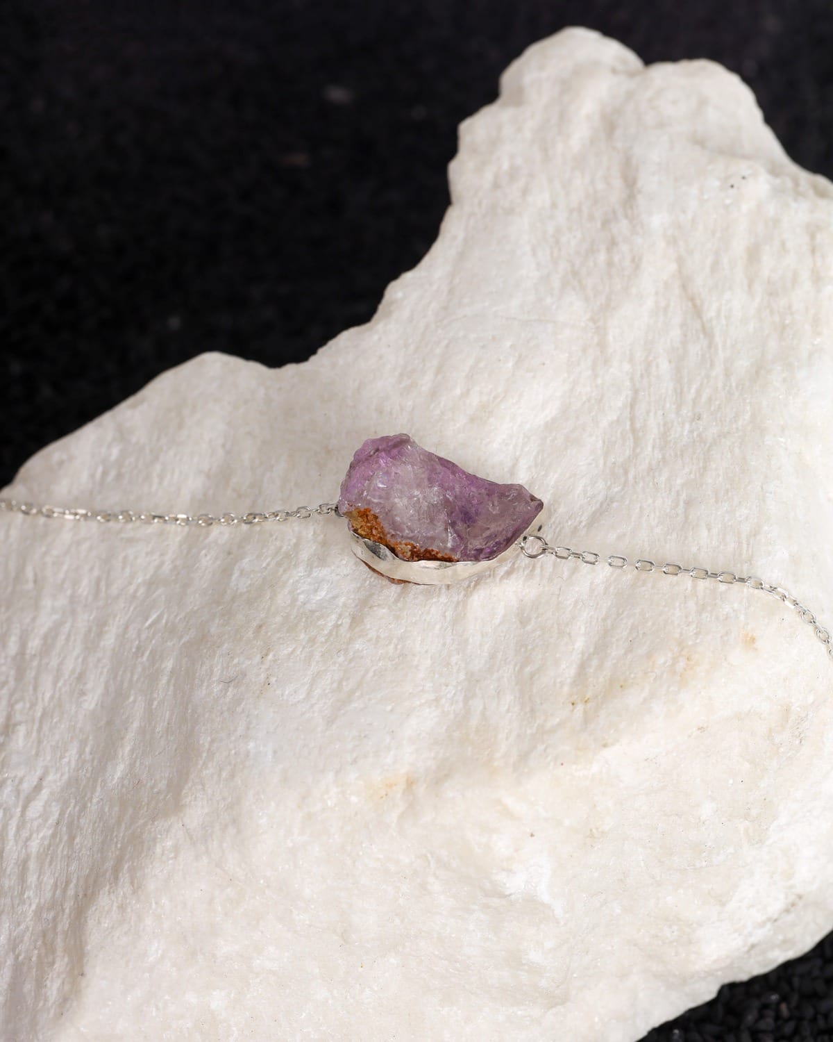 Light Purple Raw Amethyst Silver Bracelet 1