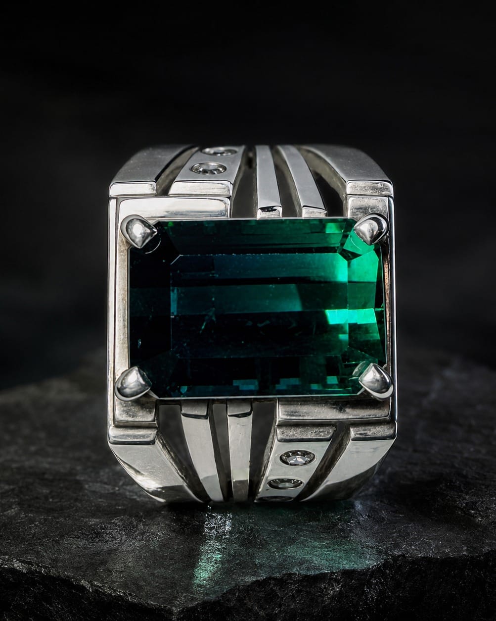 Natural Sky Blue Tourmaline Men's Ring Handmade 5