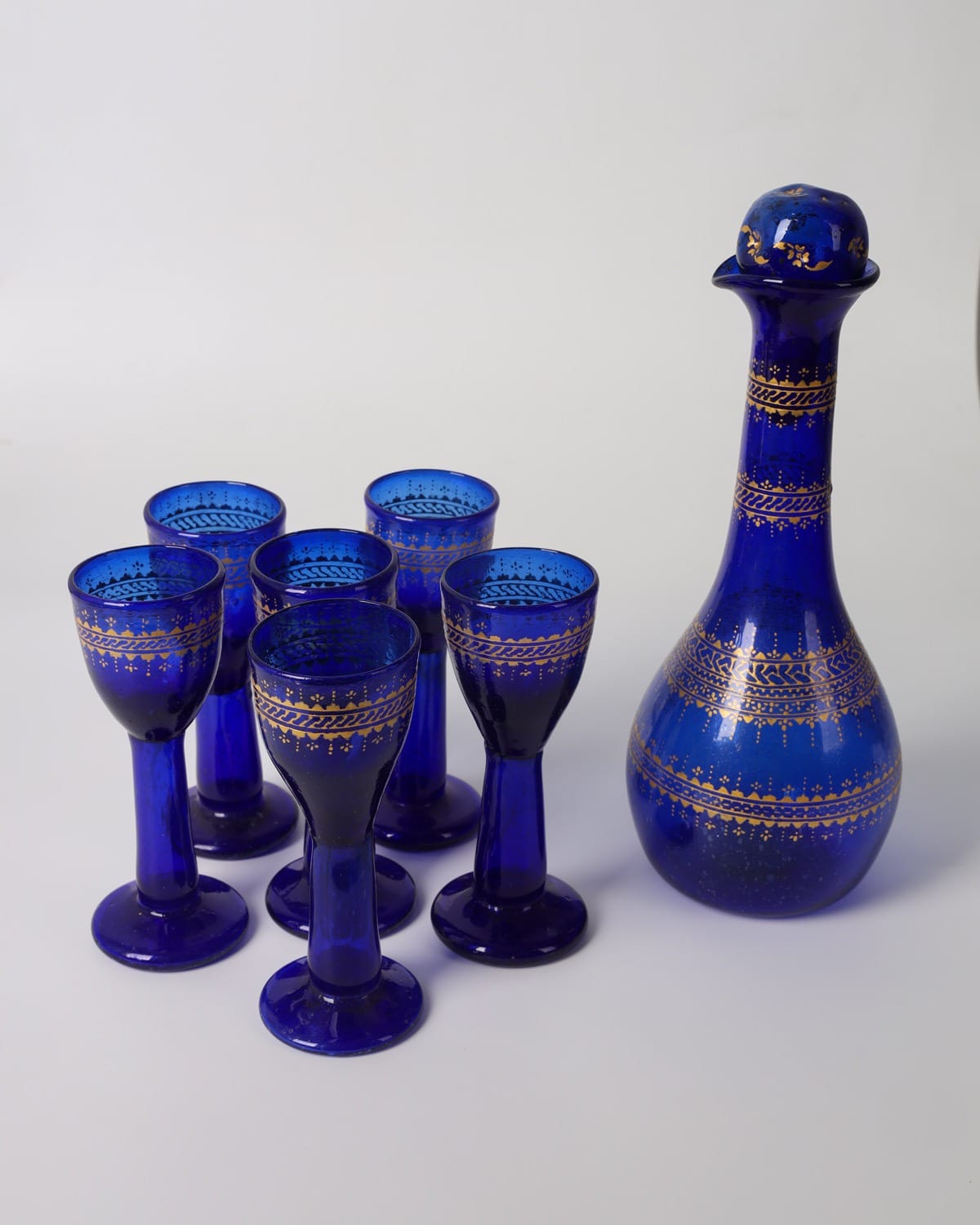 Blue Glass Decanter & Goblet Set 7 Pieces 1