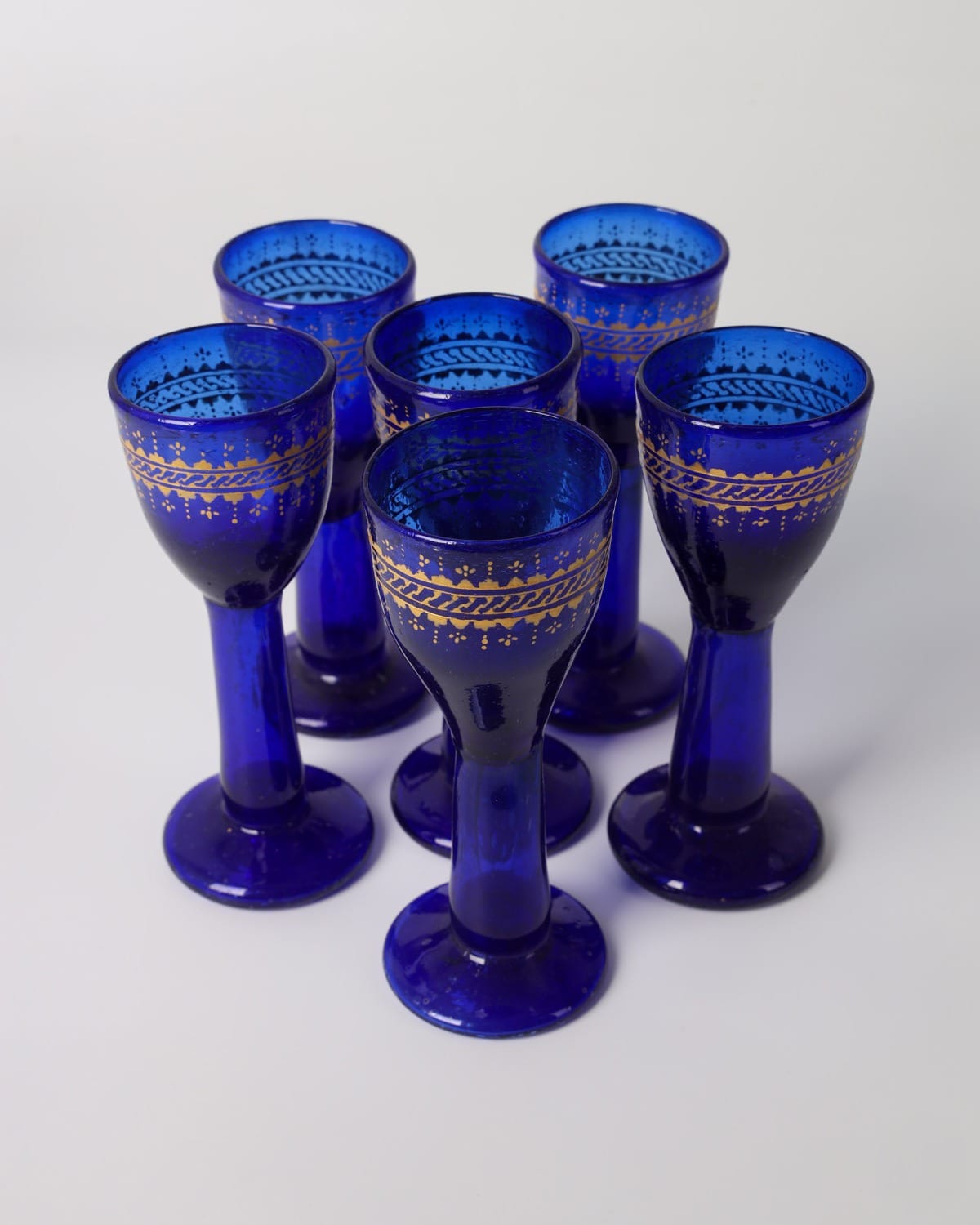 Blue Glass Decanter & Goblet Set 7 Pieces 7