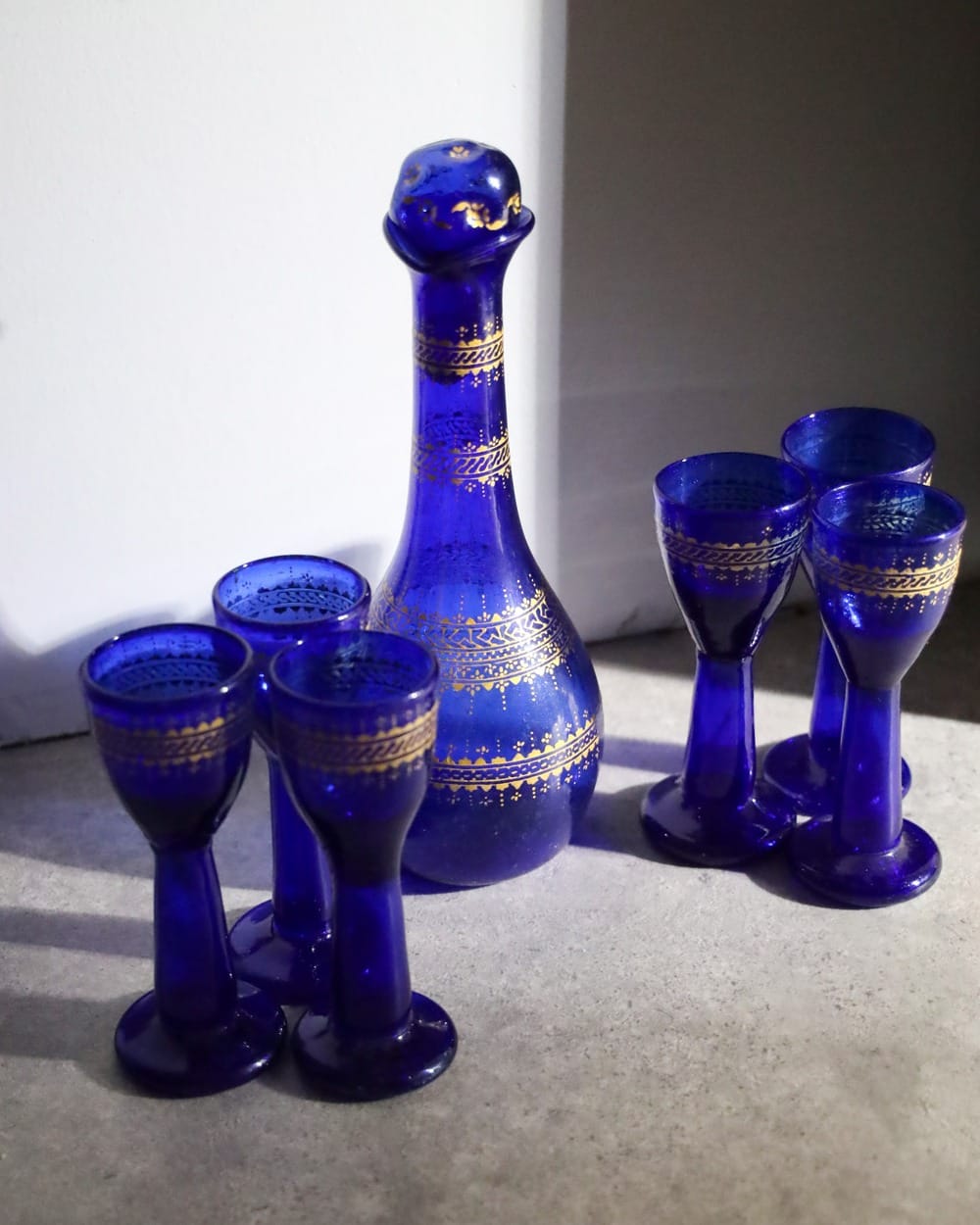 Blue Glass Decanter & Goblet Set 7 Pieces 8