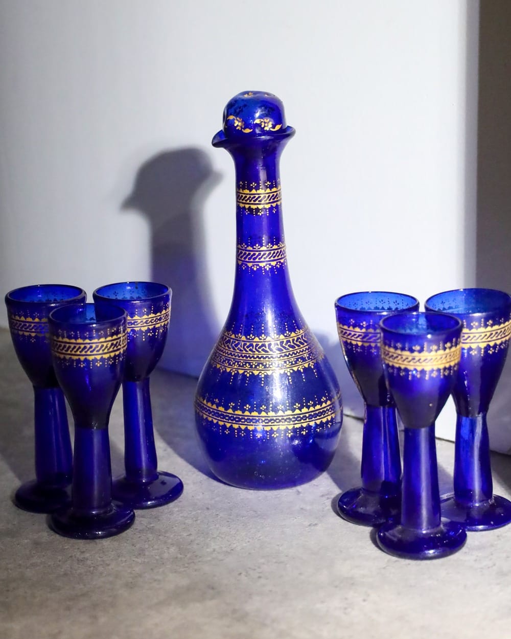Blue Glass Decanter & Goblet Set 7 Pieces 9