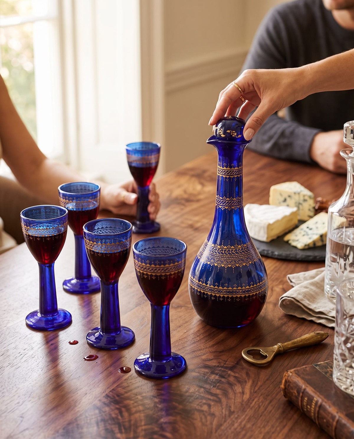 Blue Glass Decanter & Goblet Set 7 Pieces 6