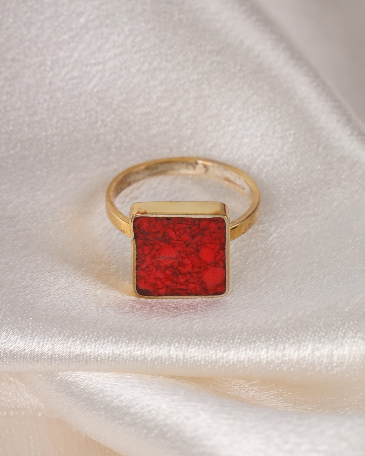 Natural Coral Silver Women's Ring 1