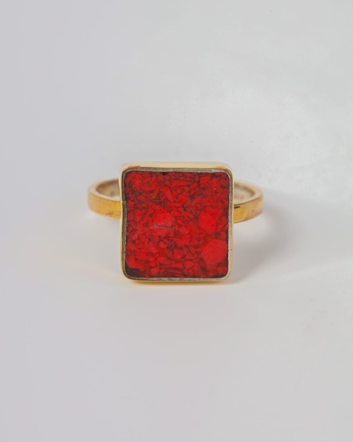Natural Coral Silver Women's Ring 2