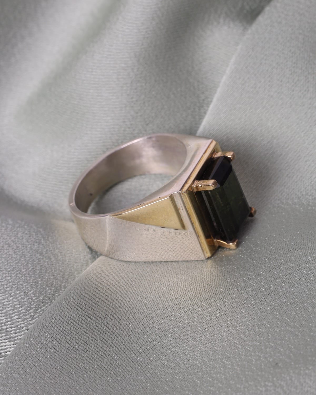 Mens Natural Kunar Tourmaline Silver Ring 1