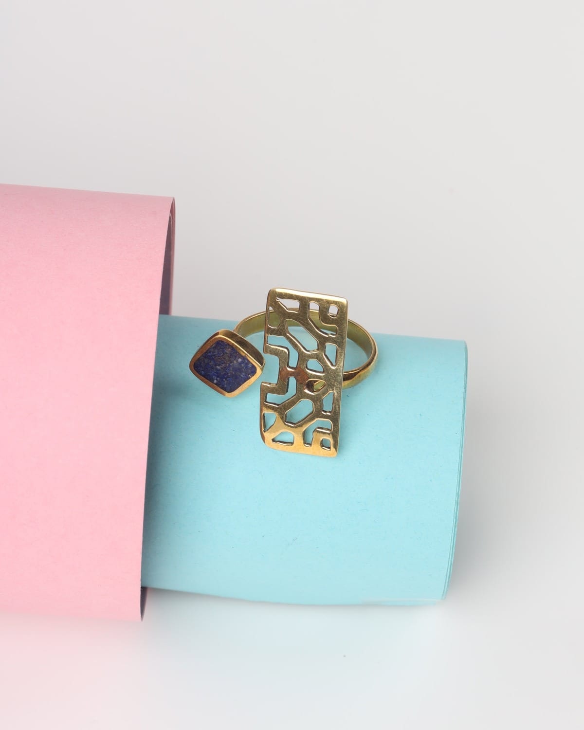 Blue Stone Brass Ring 4