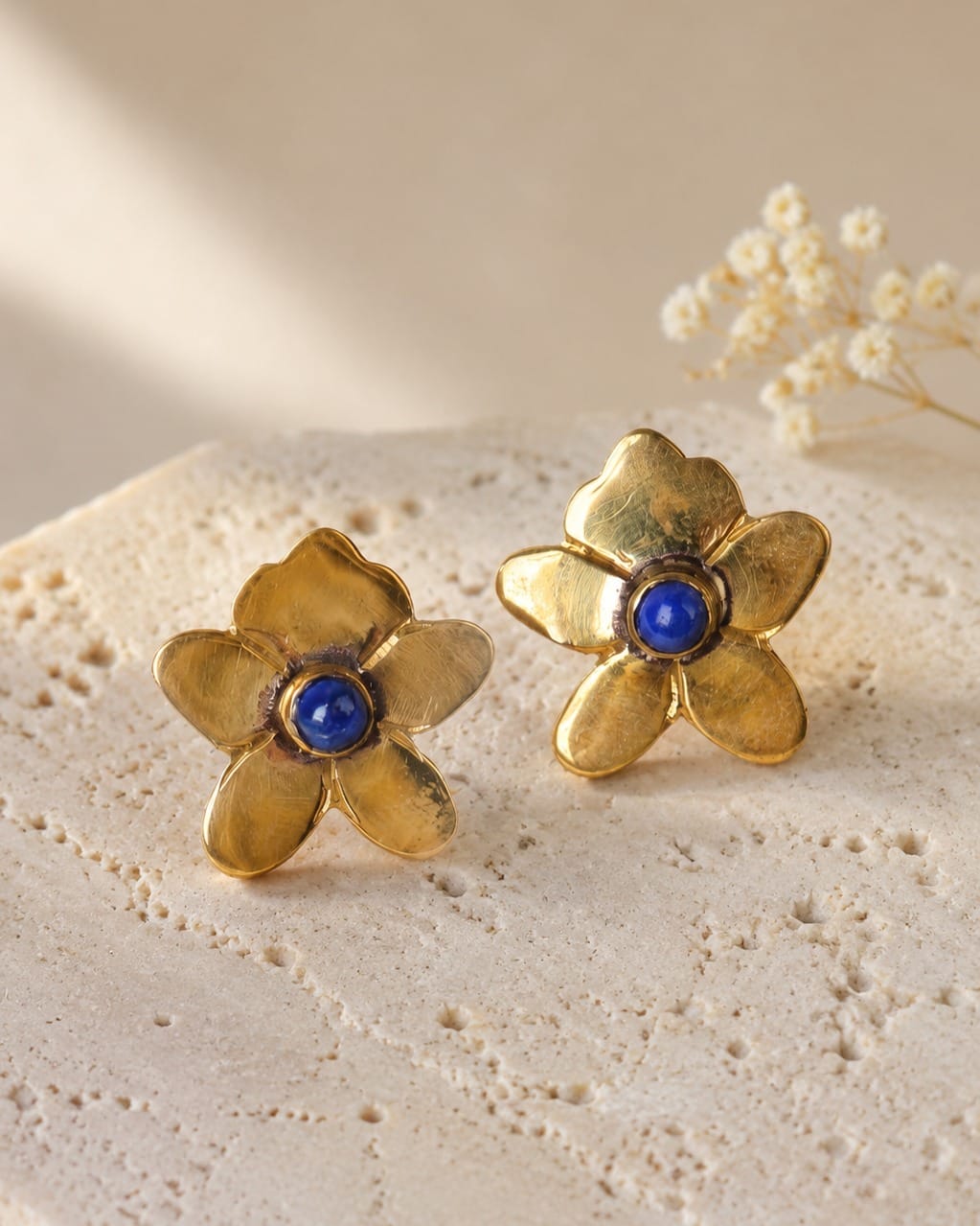 Lapis Flower Brass Earrings 1