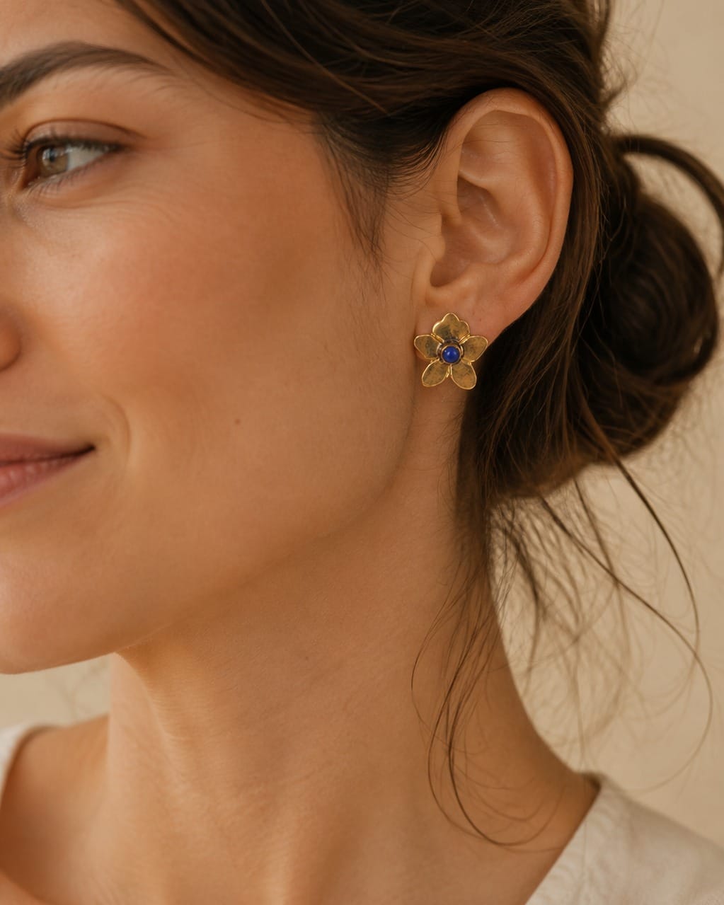 Lapis Flower Brass Earrings 2