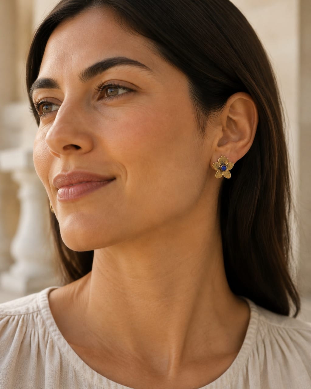 Lapis Flower Brass Earrings 4