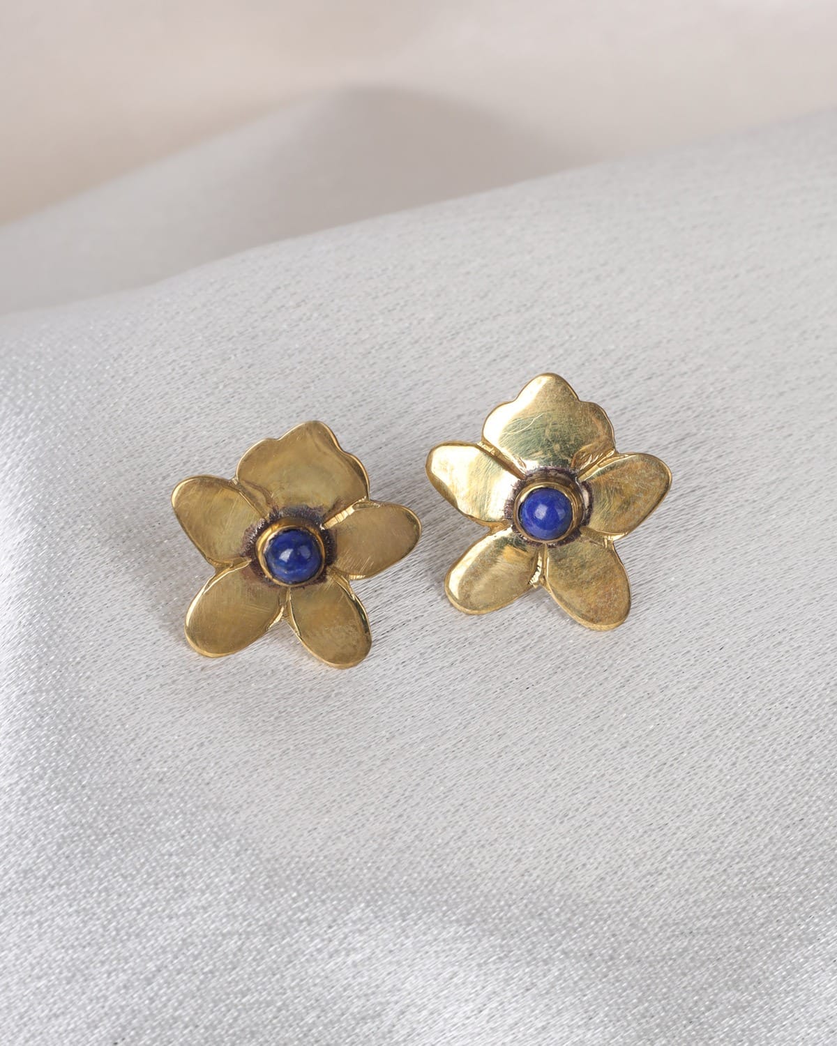 Lapis Flower Brass Earrings 5