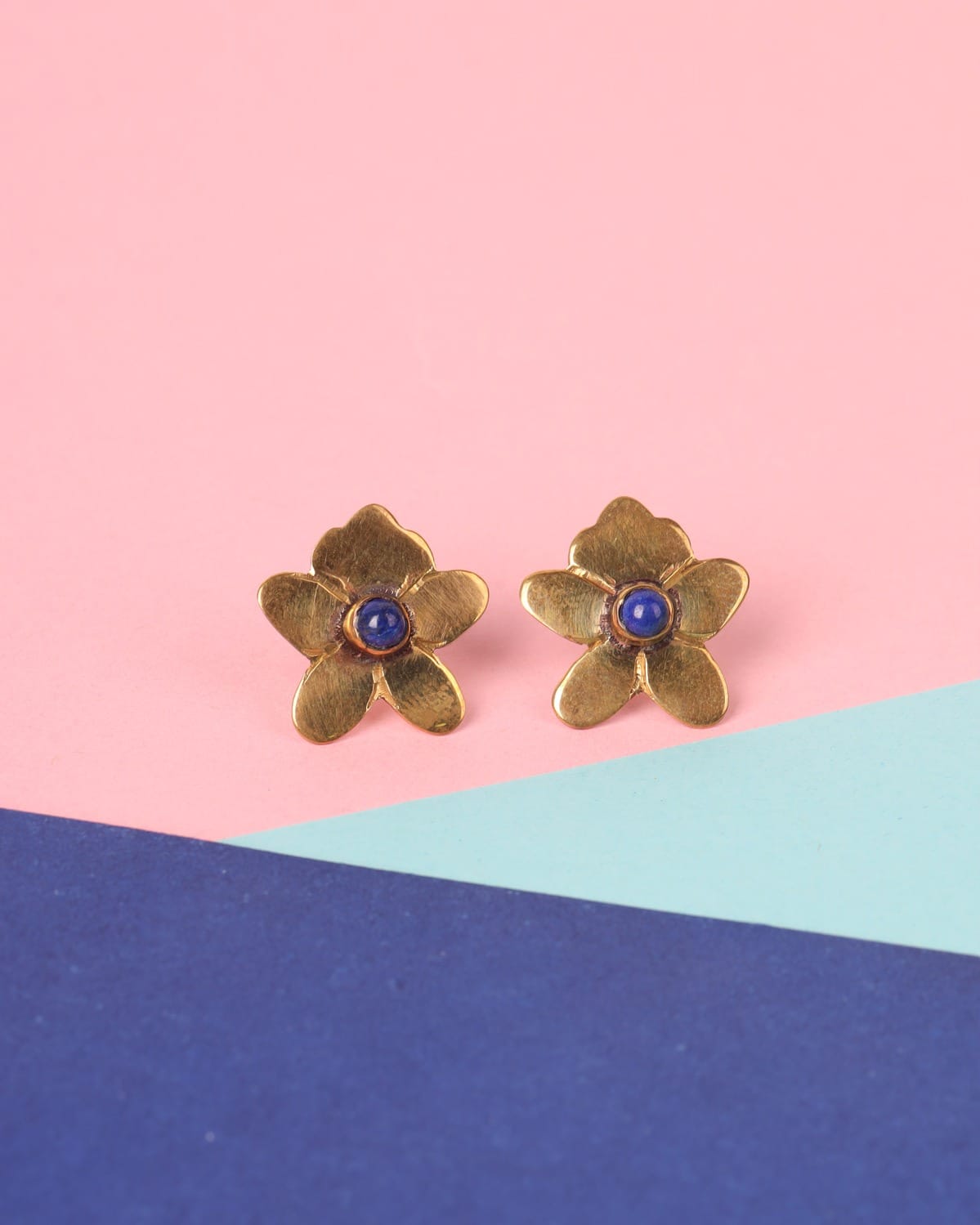 Lapis Flower Brass Earrings 6