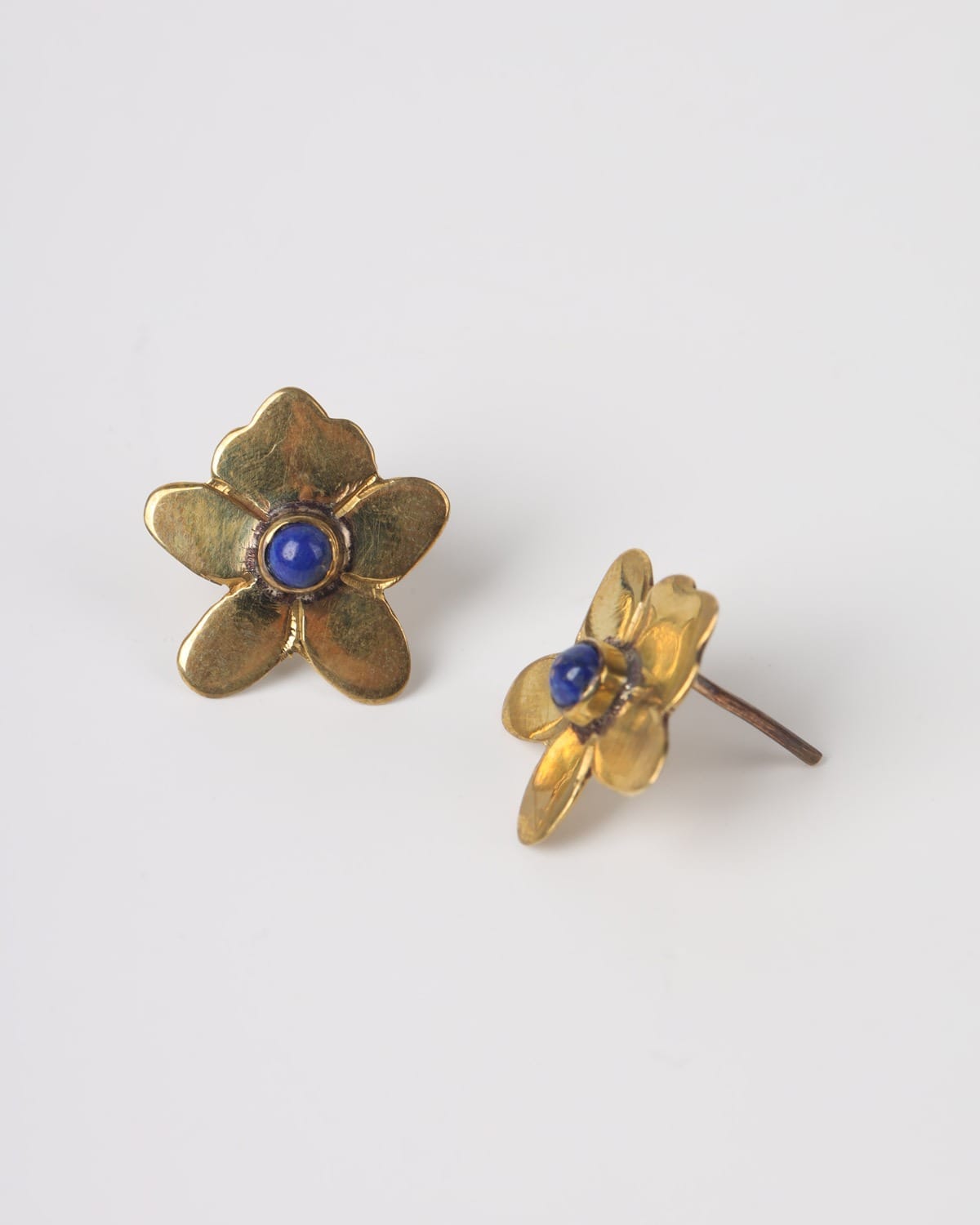 Lapis Flower Brass Earrings 7
