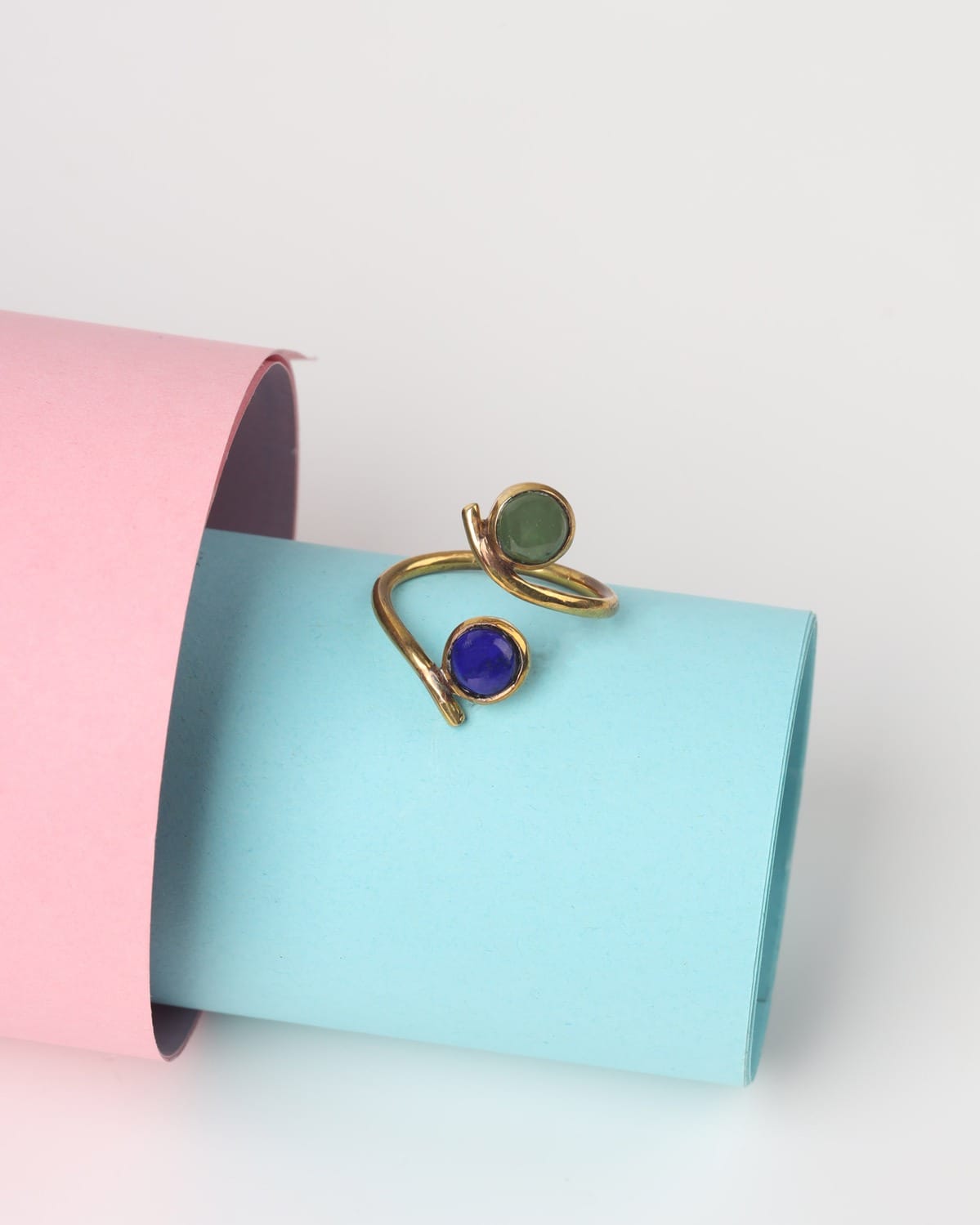 Lapis & Jade Brass Ring 4