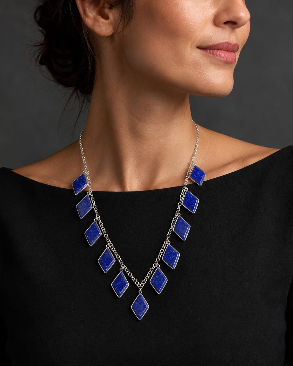 Lapis Lazuli Charm Necklace | Silver Choker Necklace 3