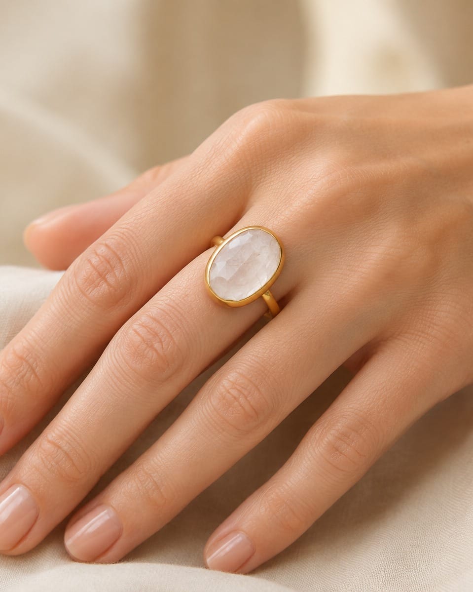 White Quartz Gold-Plated Ring 3