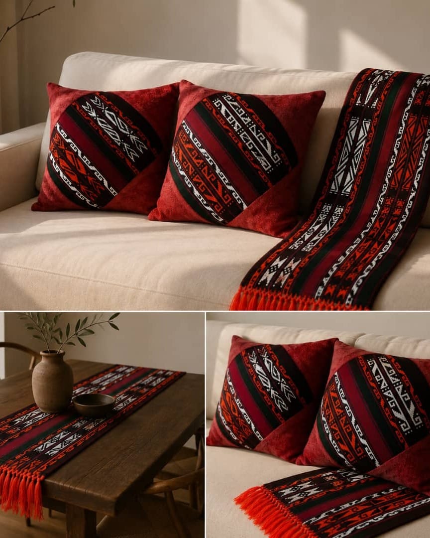 Handwoven Qajari Home Set Pillow Table Runner 5