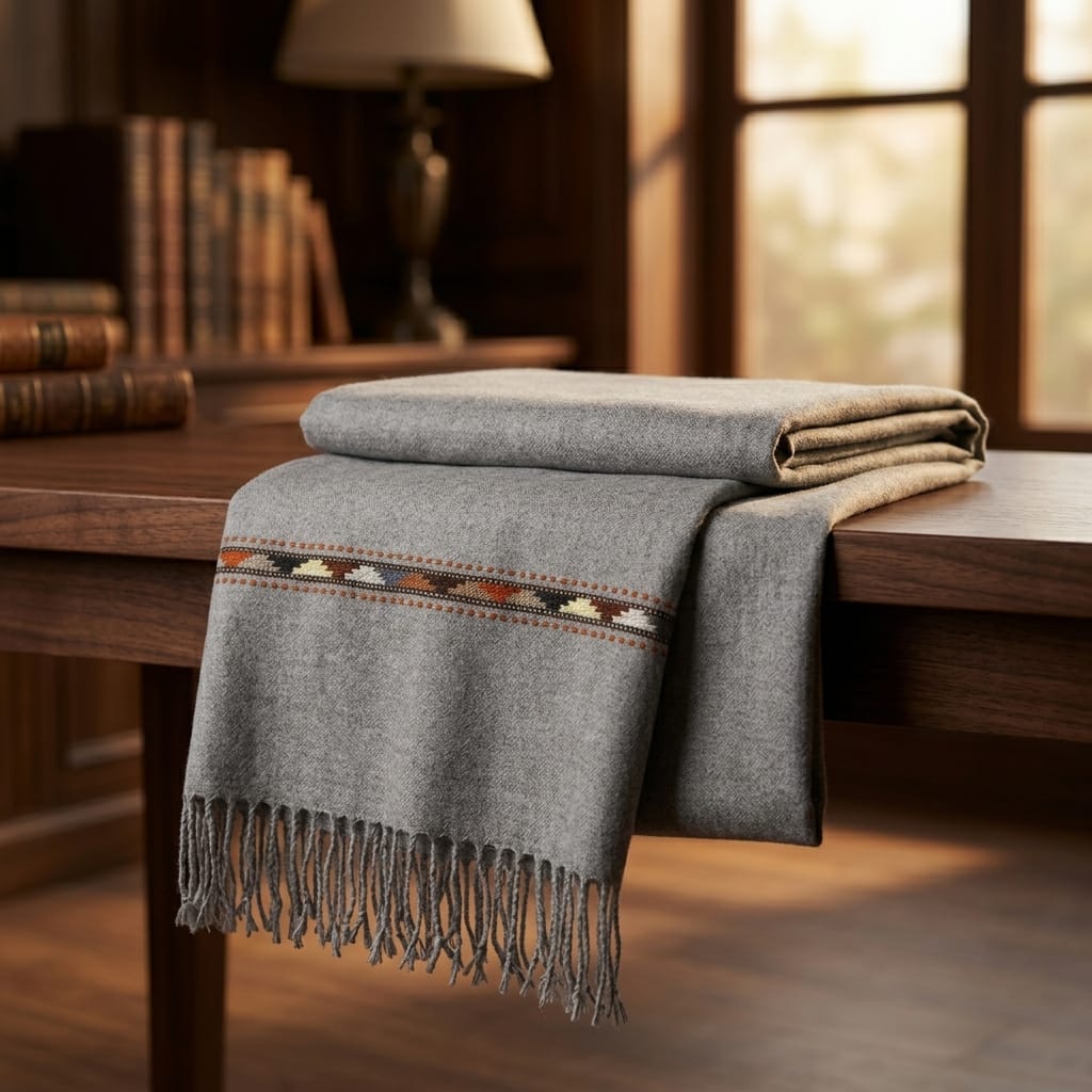 Men's Grey Wool Pato Shawl - Handmade Afghan Classic Patu 1
