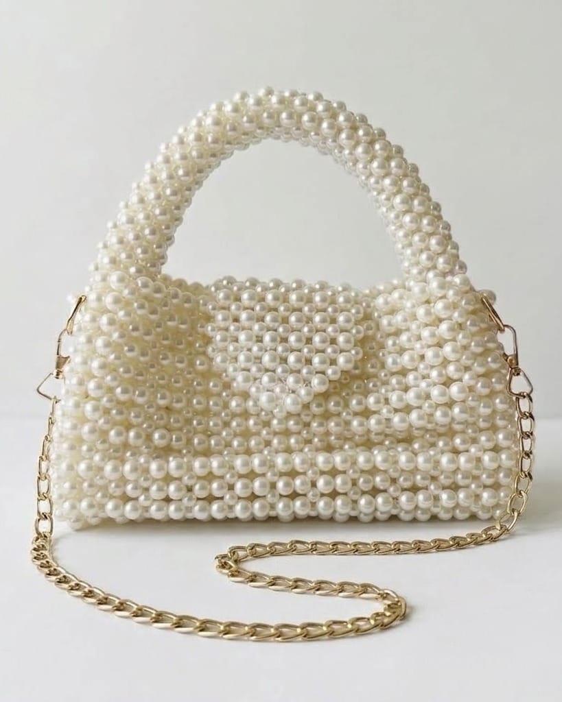 Pearl Beaded Bag with Gold Chain 1
