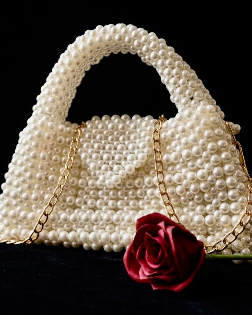 Pearl Beaded Bag with Gold Chain 2
