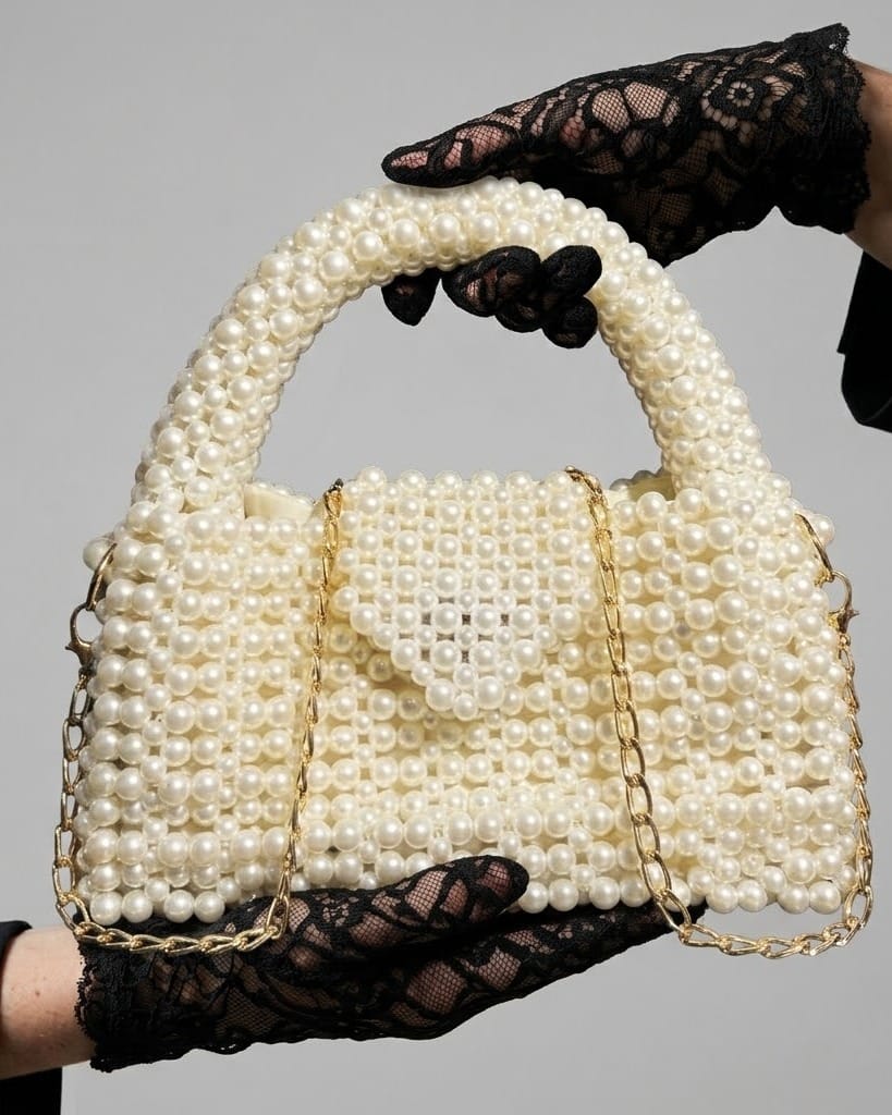 Pearl Beaded Bag with Gold Chain 4