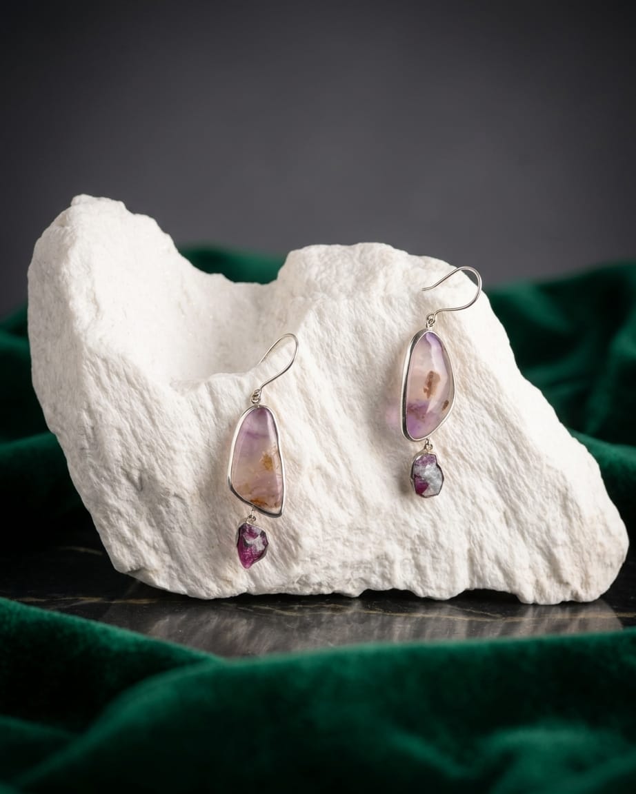 Amethyst & Jagdalak Ruby Silver Earrings 6