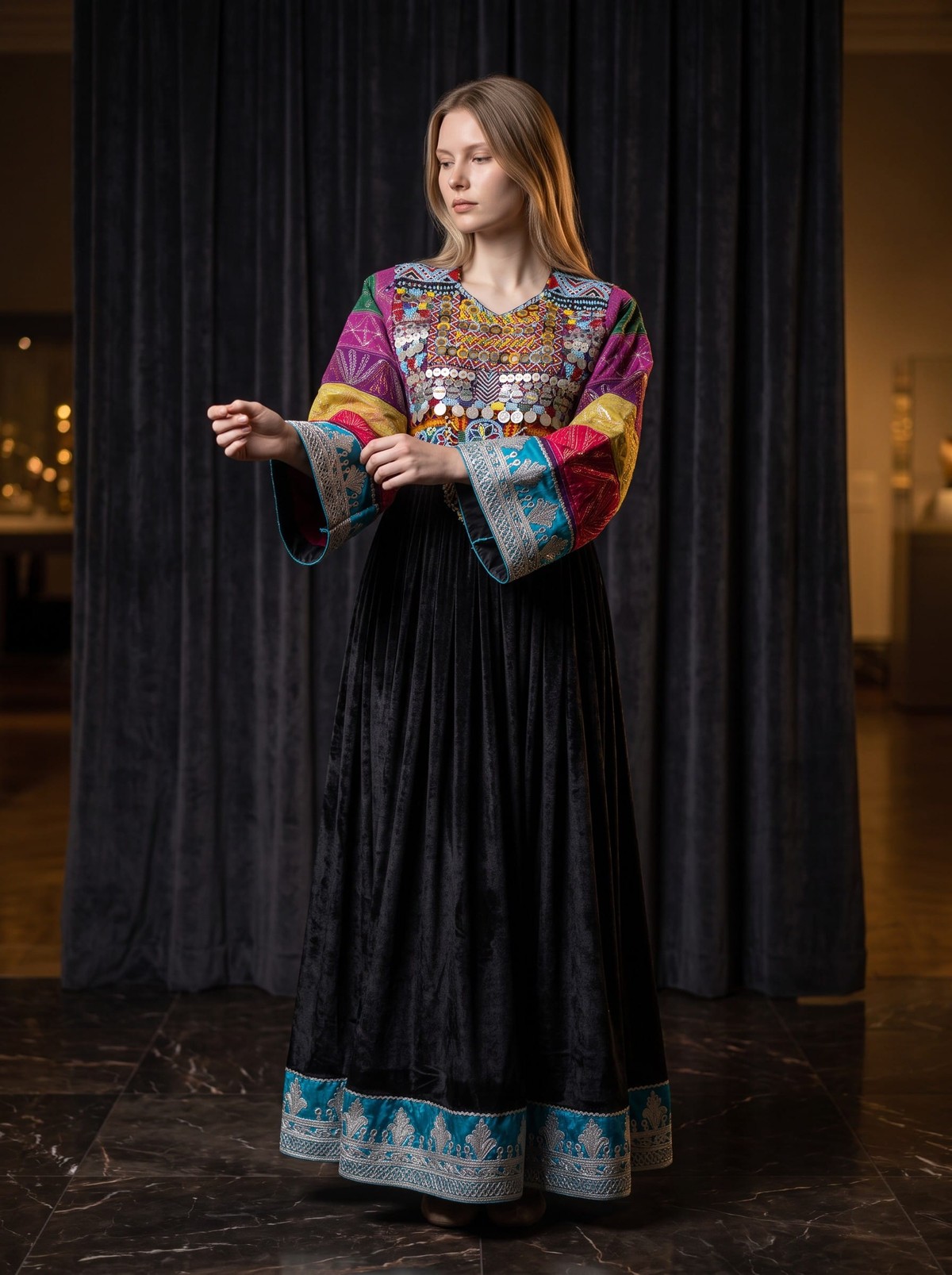 Black Velvet Sunray Pleated Maxi | Gande Afghani  6