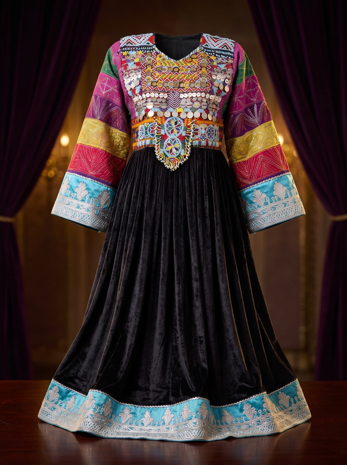 Black Velvet Sunray Pleated Maxi | Gande Afghani  1